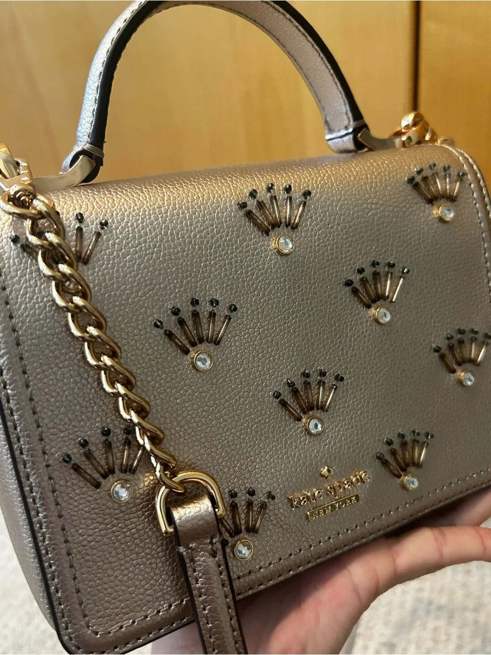kate spade metallic pewter studded top-handle satchel